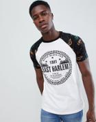Asos Design T-shirt With Geo-tribal Raglan Sleeve And City Print - White