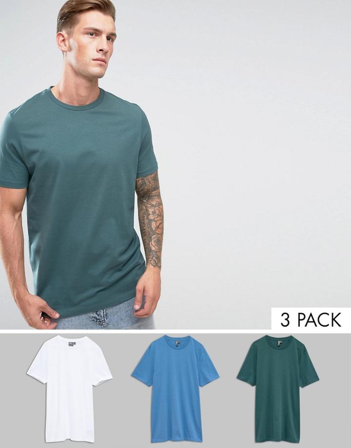 Asos Longline T-shirt With Crew Neck 3 Pack Save - Multi