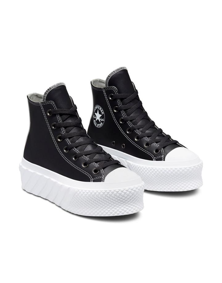 Converse Chuck Taylor All Star Hi Lift 2x Faux Leather Platform Sneakers In Storm Wind-black