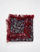 Asos Pocket Square In Paisley Design With Frayed Edge - Burgundy