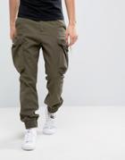 Asos Straight Cargo Pants With Rope Ties In Khaki - Green