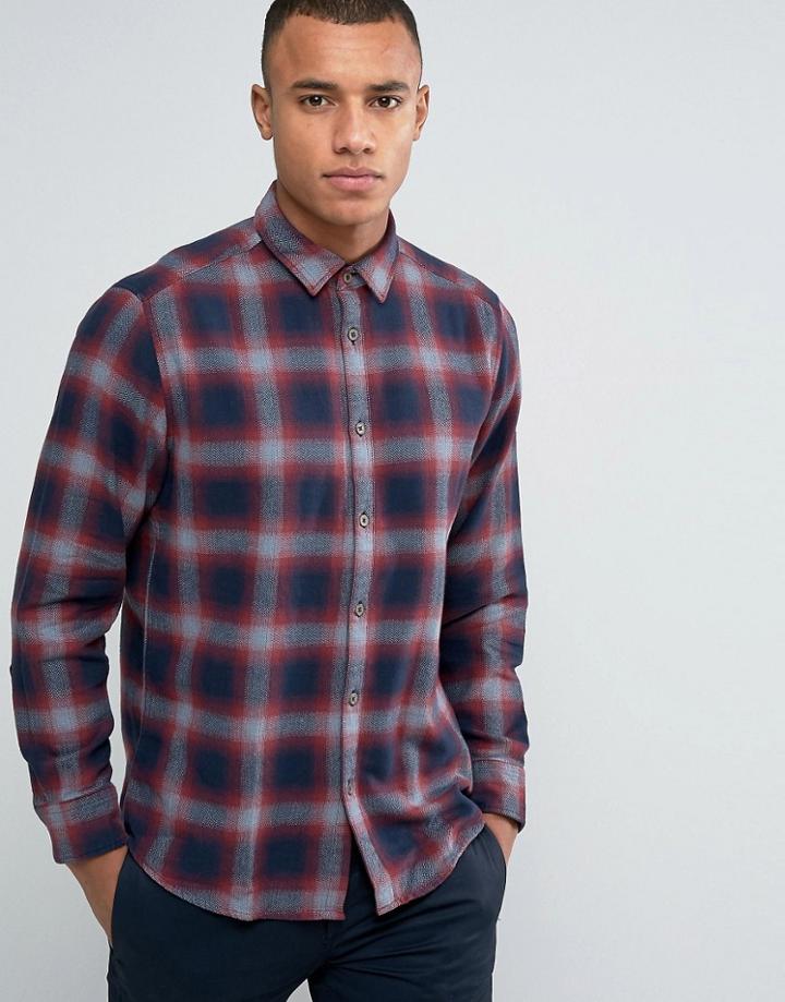 Esprit Regular Fit Long Sleeve Shirt In Flanel Check Cotton - Red