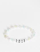 Topshop Love Beaded Faux Pearl Bracelet In White And Pastel Multi