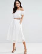 Liquorish Lace Box Pleat Midi Skirt - White