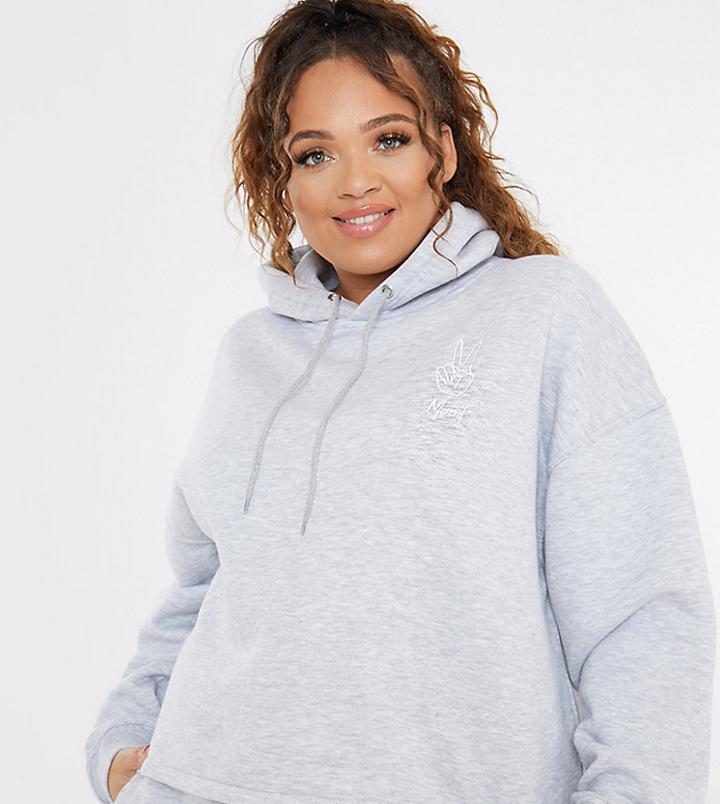 In The Style Plus X Gemma Collins Motif Hoodie In Gray-grey