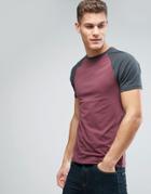 Asos Muscle T-shirt With Contrast Raglan Sleeves In Red And Washed Black - Multi