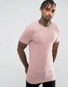 Asos Longline Muscle Fit T-shirt With Crew Neck - Pink