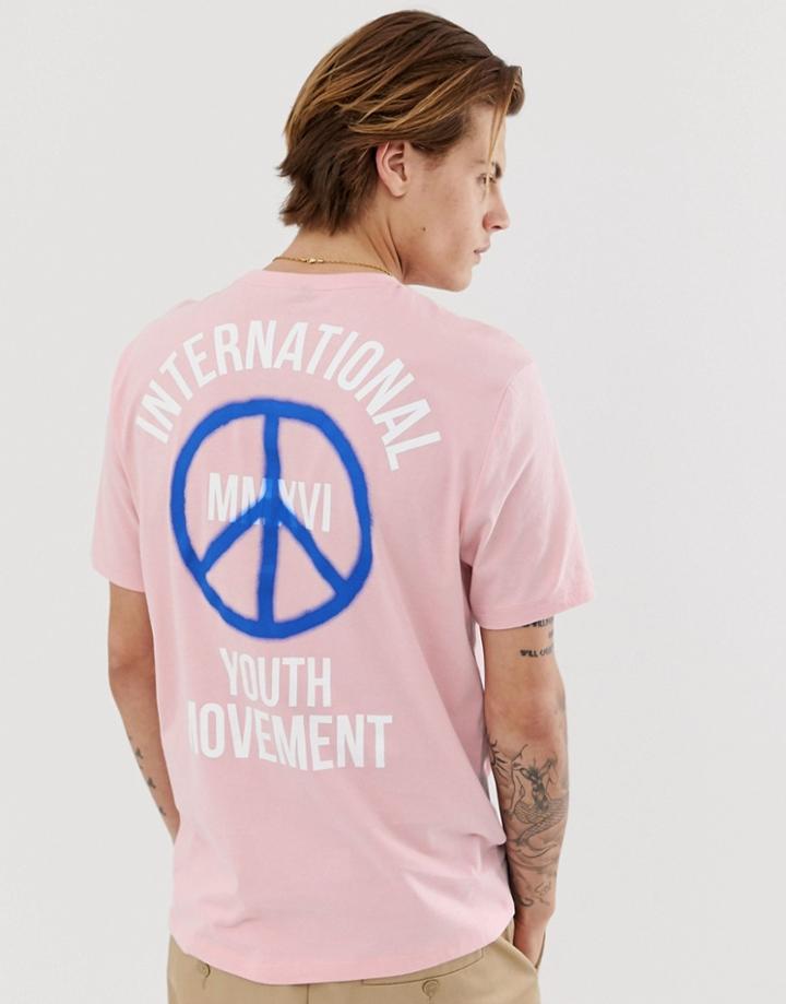 Asos Design Organic Cotton Relaxed T-shirt With Back Peace Print - Pink