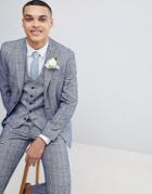 Moss London Wedding Skinny Suit Jacket In Blue Fleck Check - Blue