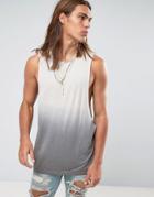 Asos Longline Sleeveless T-shirt With Extreme Dropped Armhole In Dip Dye Textured Fabric - Gray