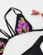 Asos Design Fuller Bust Triangle Bikini Top In Multi Neon Flame Print
