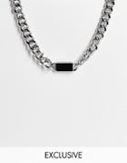 Reclaimed Vintage Inspired Chunky Chain Necklace With Black Enamel In Silver