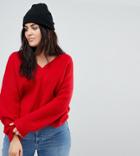 Asos Curve Chunky Sweater In Oversized With V Neck - Red