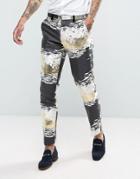 Asos Slim Tuxedo Pants In Metallic Jacquard - Gold