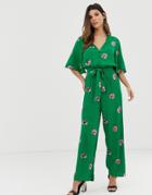 Y.a.s Tie Waist Floral Jumpsuit - Green