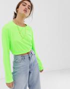 Weekday Cropped Long Sleeves Sweatshirt In Neon Green - Green