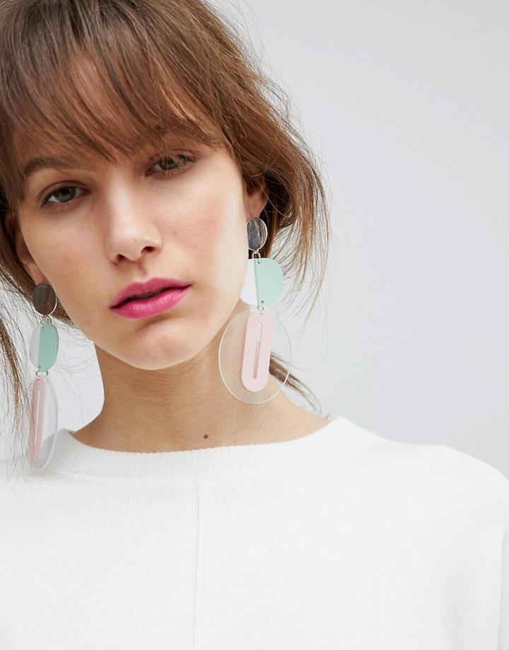 Asos Design Statement Pastel Metal And Resin Shape Earrings - Multi