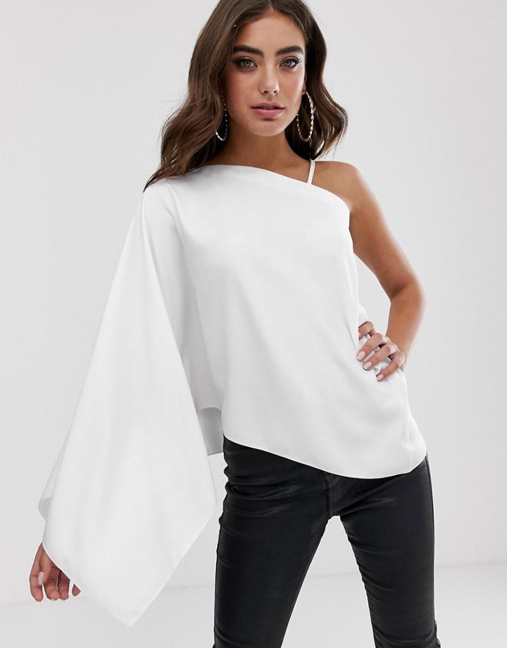 Asos Design One Shoulder Top With Drape Detail-white