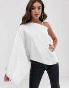 Asos Design One Shoulder Top With Drape Detail-white