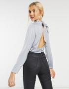 In The Style X Shaughna High Neck Open Back Top In Blue