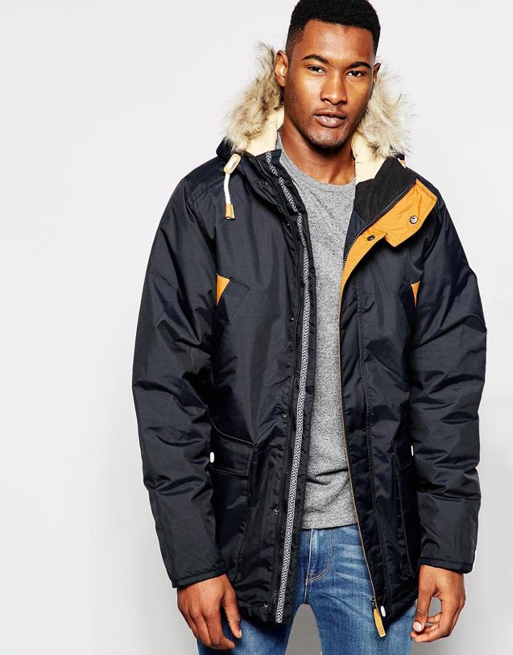Clwr Parka With Faux Fur Trim & Down Like Insulation - Black