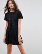 Asos Mini Dress With Eyelet Detail - Black