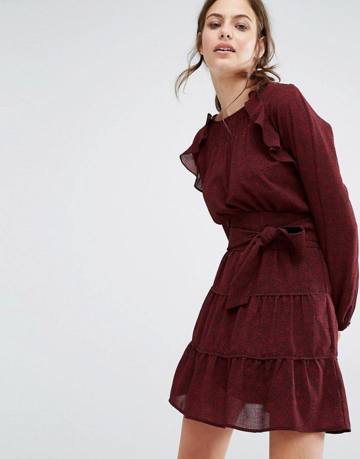 Ba & Sh Relax Ruffle Dress In Print - Red