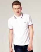 Fred Perry Slim Fit Polo With Twin Tipped In White - White