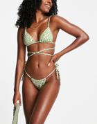 Pull & Bear Tie Side Bikini Bottom In Green