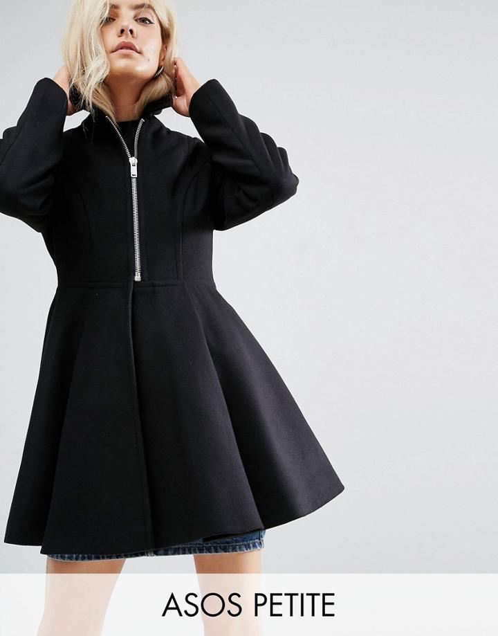 Asos Petite Swing Coat With Full Skirt And Belt - Black