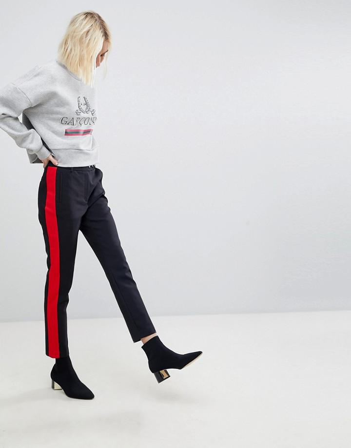 Stradivarius Wide Side Stripe Pants - Black
