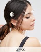 Asos Pack Of 2 Occasion Faux Pearl Hair Clips - Cream