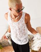 Asos Design Tank In White Lace