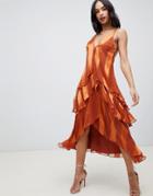 Asos Design Tiered Trapeze Midaxi Dress In Soft And Solid Stripe-multi
