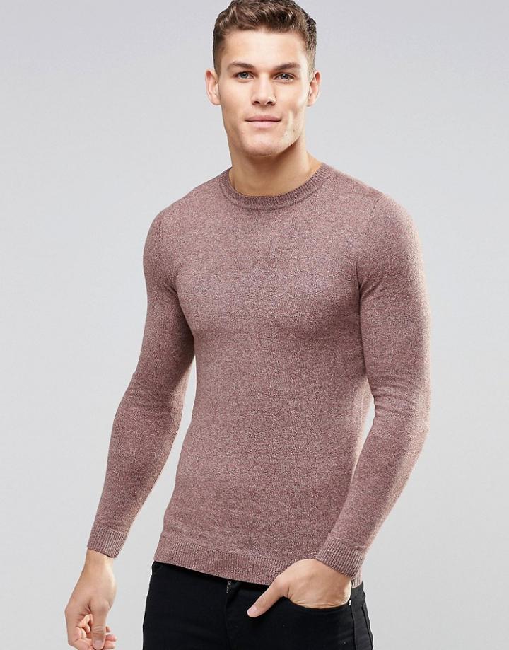 Asos Muscle Fit Crew Neck Sweater In Pink And Gray Twist Cotton - Pink
