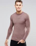 Asos Muscle Fit Crew Neck Sweater In Pink And Gray Twist Cotton - Pink