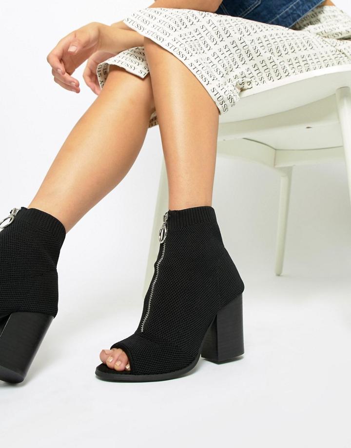Asos Design Ella Zip Knitted Shoe Boots - Black
