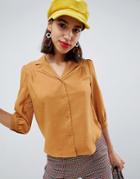 Side Party Noe Notch Collar Pleated Shoulder Blouse - Orange