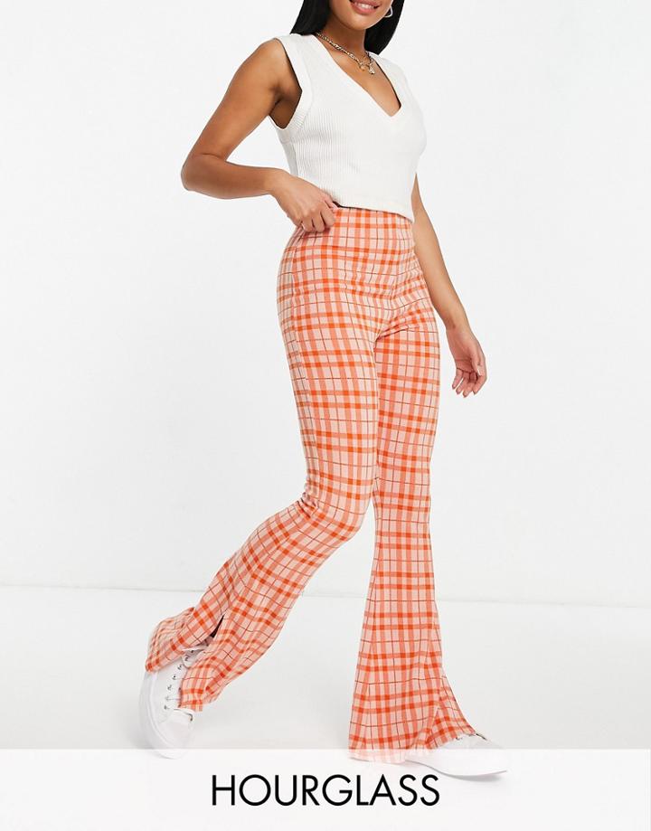 Asos Design Hourglass Jersey Suit Flares With Slit Detail In Orange Plaid-multi