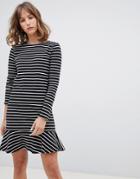 People Tree Mini Dress In Breton Stripe-black