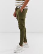 Asos Design Skinny Sweatpants With Cargo Pocket In Dark Olive