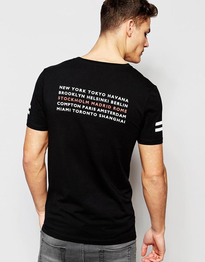 Asos Muscle T-shirt With City Back Print And Sleeve Print - Black