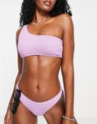 South Beach Textured One Shoulder Bikini Top In Lilac-purple