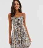 River Island Midi Cami Beach Dress In Snake Print - Beige