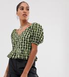 Collusion Gingham Short Sleeve Top - Green