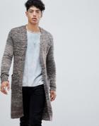 Asos Design Longline Textured Cardigan In Brown Space Dye Yarn - Brown