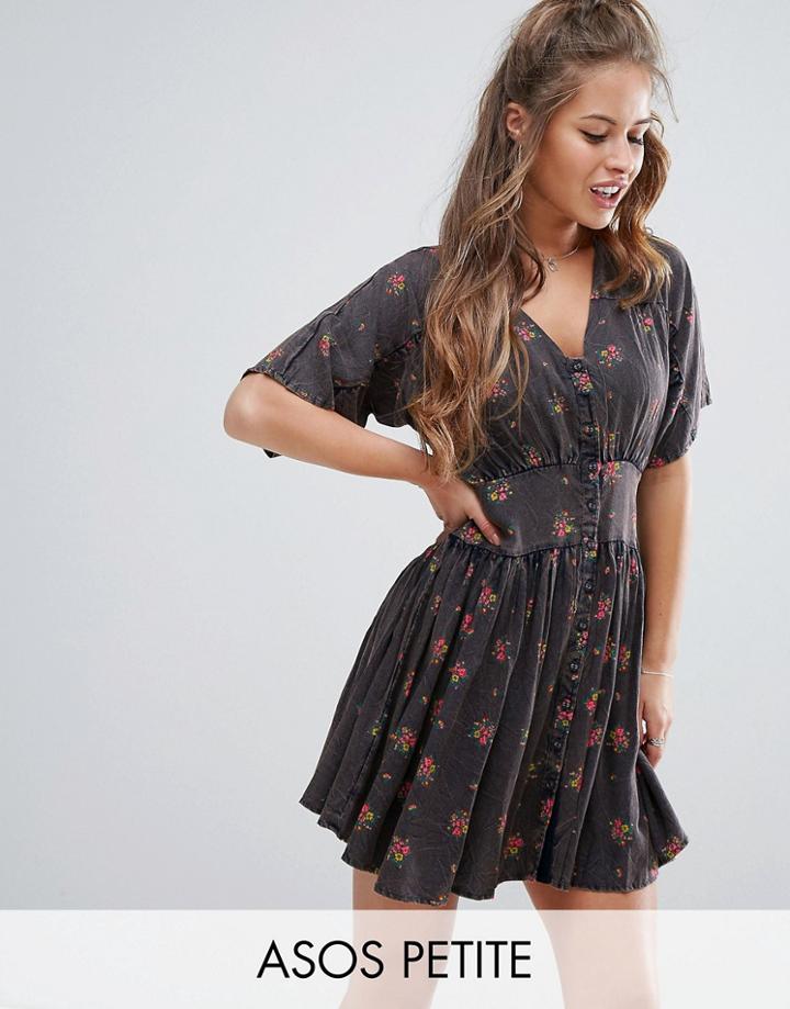 Asos Petite Casual Tea Dress In Ditsy Floral - Multi