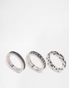 Asos Pack Of 3 Astral Burnished Rings - Silver