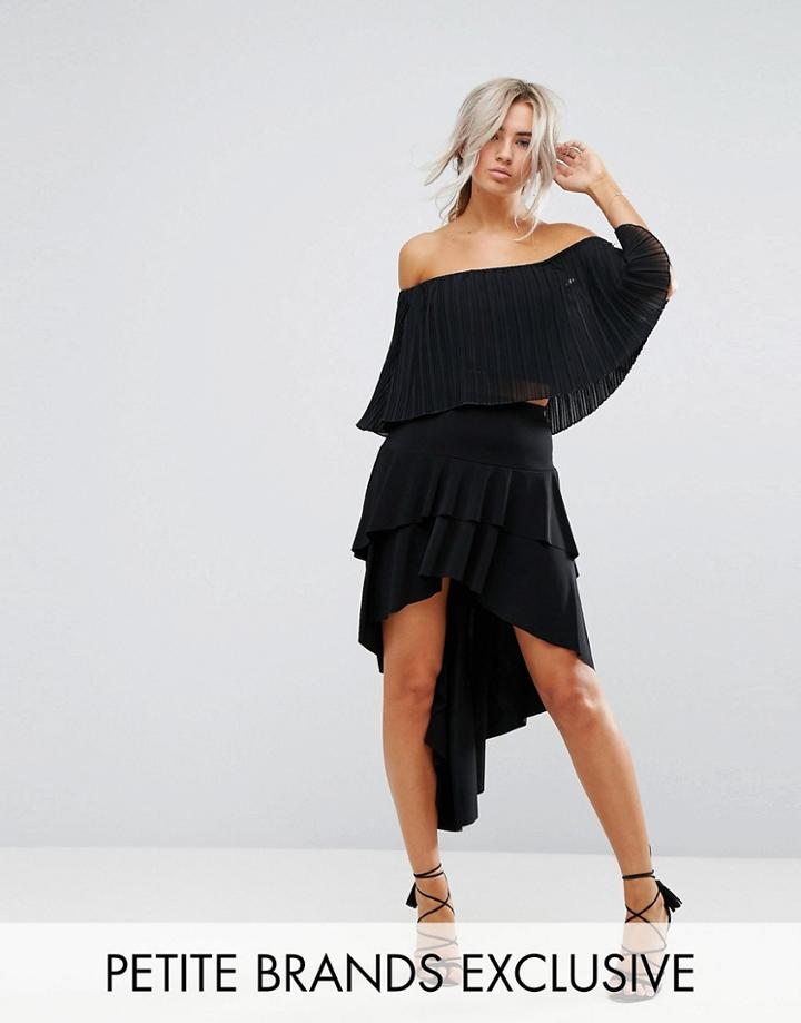 John Zack Petite Ruffle Skirt With High Low Hem - Black