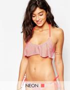 Vero Moda Fine Stripe Flounce Bikini Top - Pink